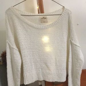 White Cropped Knitted Sweater